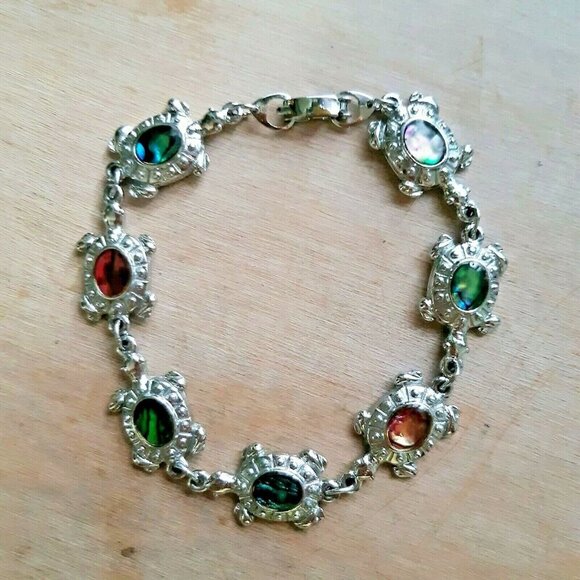Bracelet Turtle Multicolor Stone Silvertone Fashion Jewelry Novelty - Picture 2 of 2